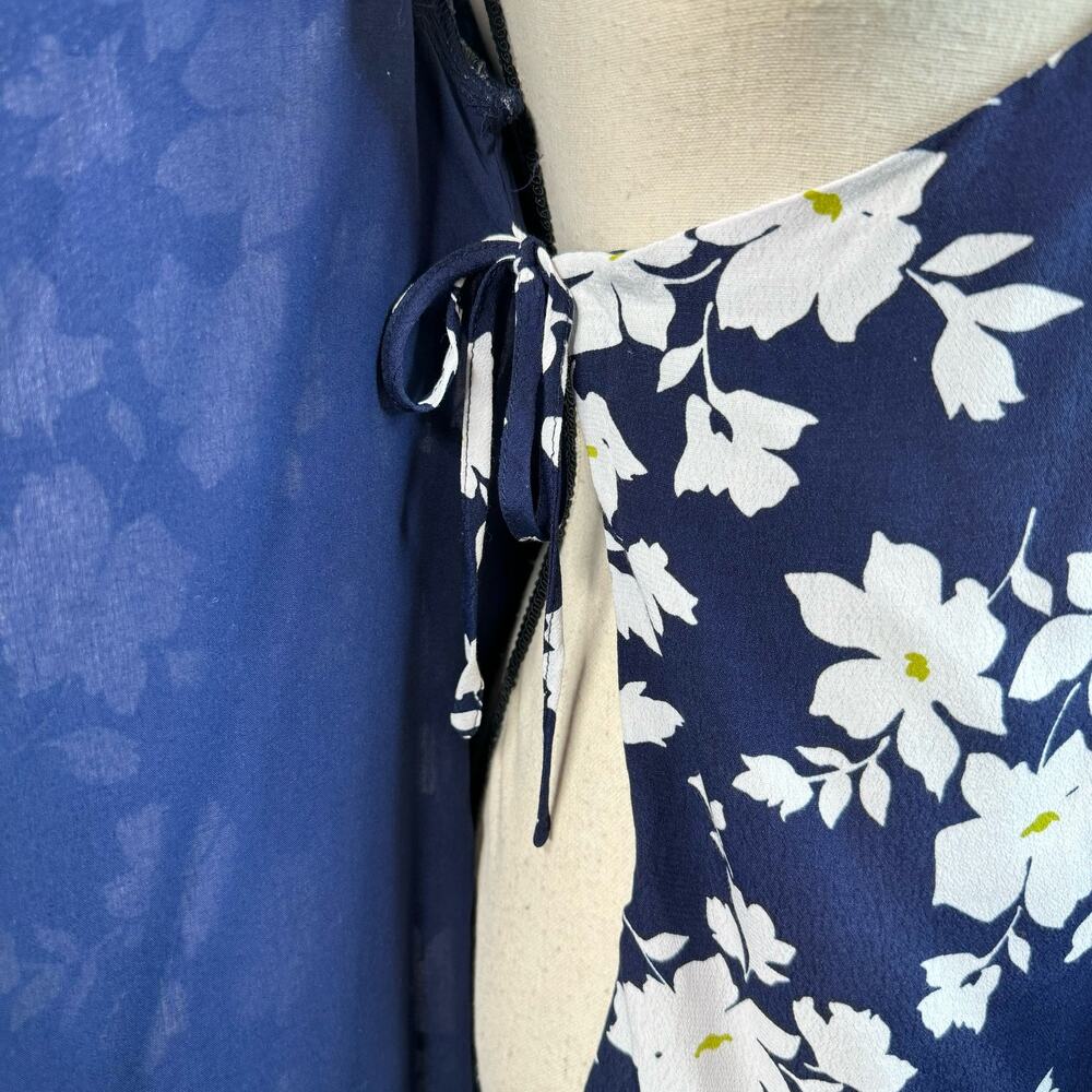Blue Floral Wrap Mini Dress Vneck Short Sleeve Spring Summer Size Medium - Picture 7 of 10
